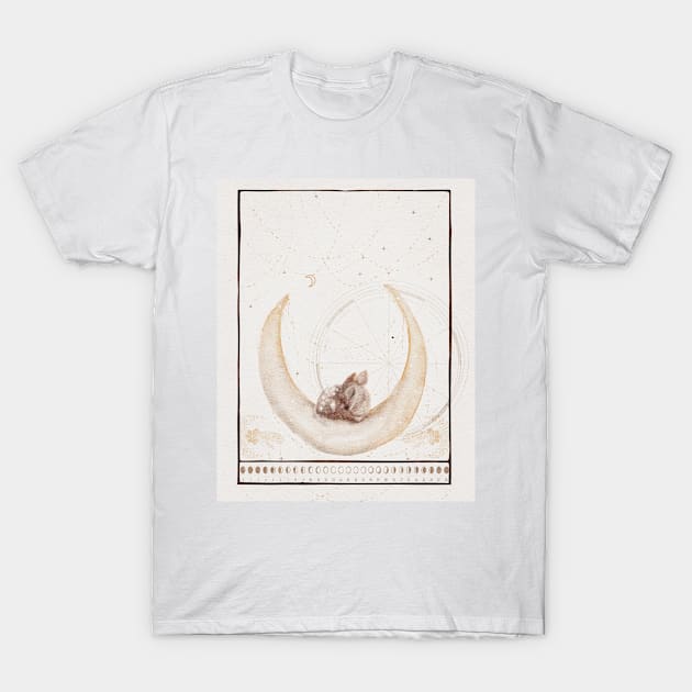 Tarot Card Art- Moon Phase- Fawn on Moon- Witchy Art T-Shirt by penandbea